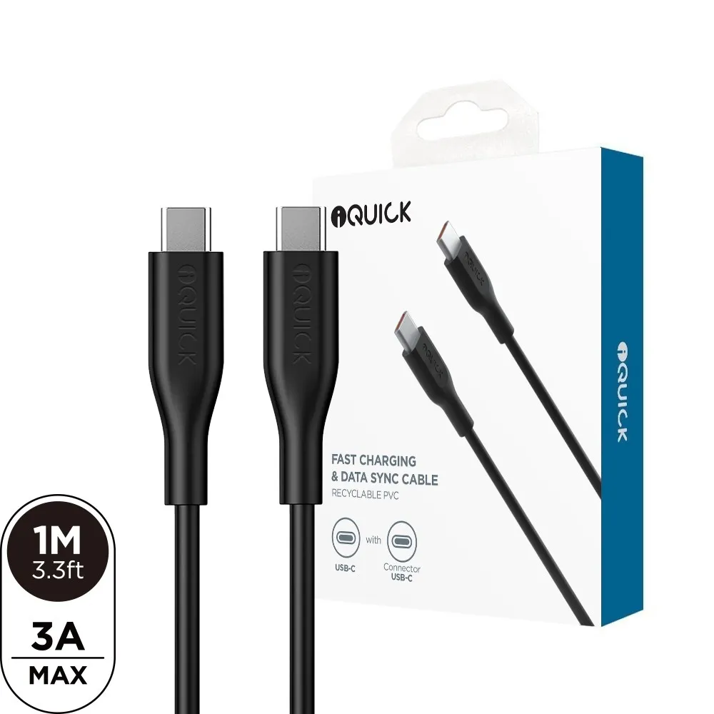 iQuick USB-C to USB-C Fast Charging Cable 1M (Black, 1m)