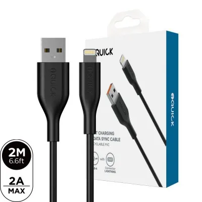 iQuick USB-A to Lightning Fast Charging Cable 2M (Black)